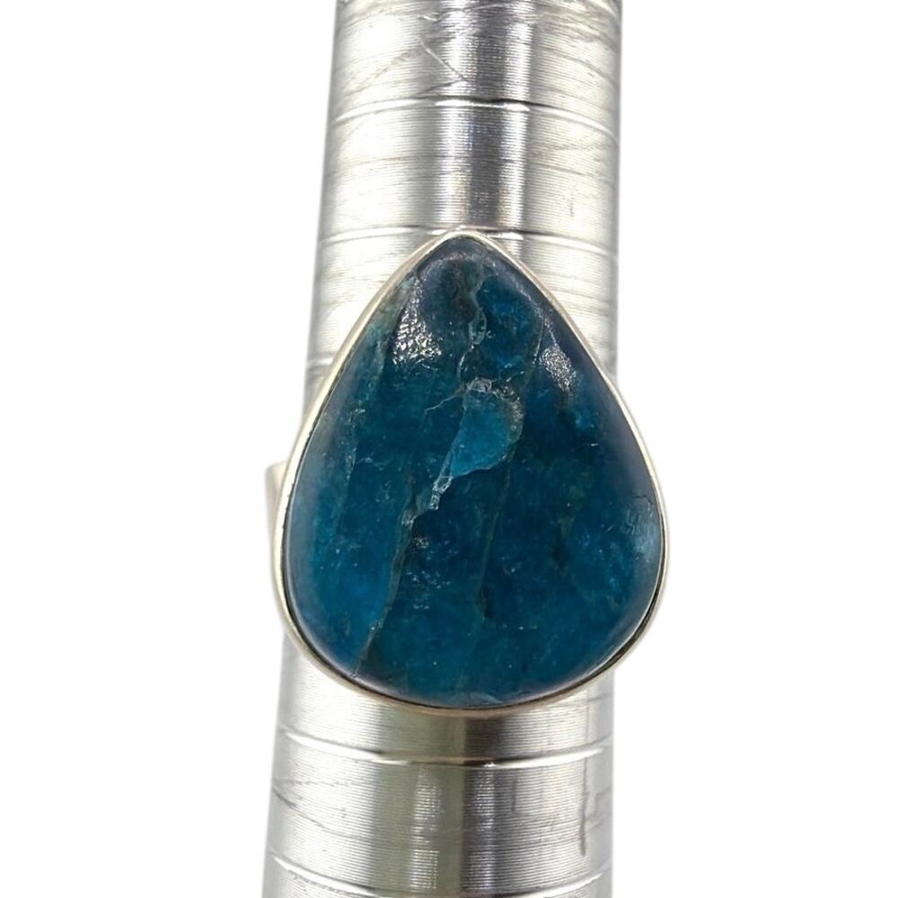 Pear Shaped Blue Apatite Sterling Silver Ring Artisan Jewelry 8.5